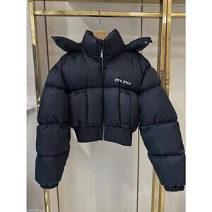 MIU MIU Black Cropped Puffer Jacket - Size 38